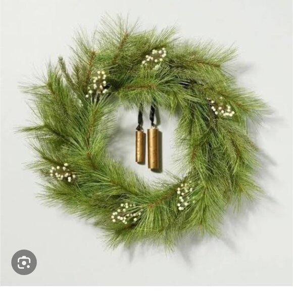 Hearth & Hand with Magnolia  Faux‎ Needle Pine with White Berries Bells Wreath - Picture 1 of 4